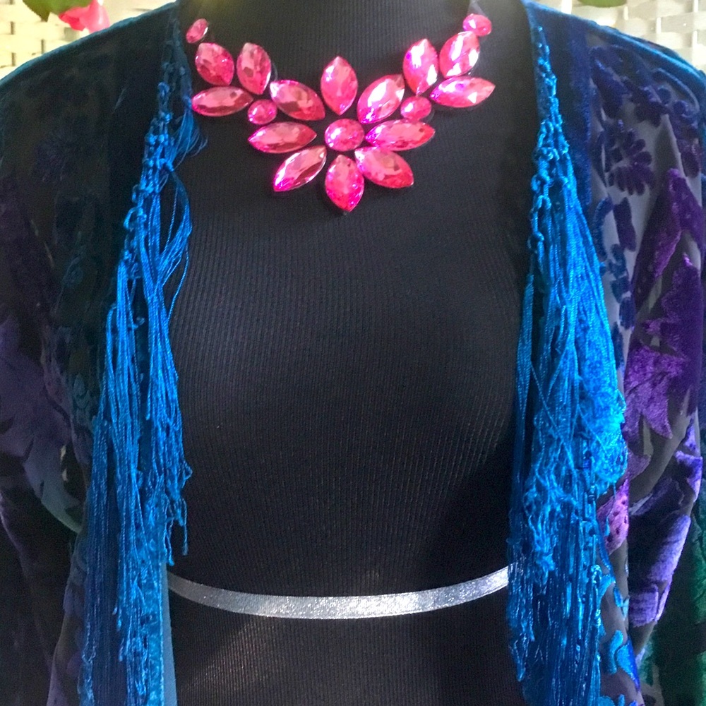 Pink Rhinestone Floral Statement Necklace Flower Crystal Bib - Picture 8 of 8